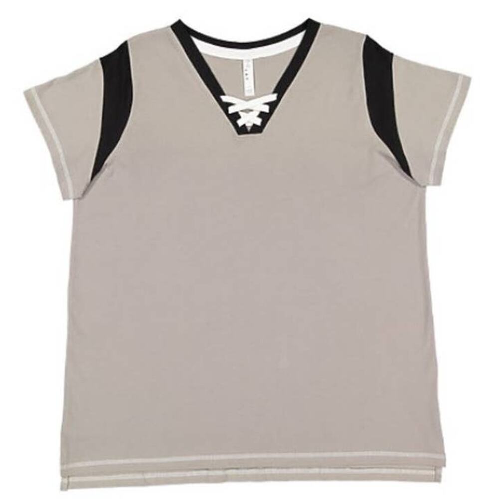LAT Ladies Game Day Lace Up Short Sleeve Tee Shirt Size S Titanium White Black